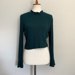 Ribbed Ruffle Mock Neck Top